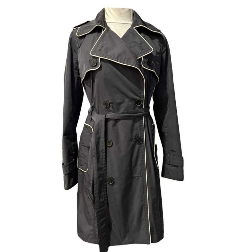 Club Monaco Woman's Trench Coat sz S Navy Blue Jacket Rain Classic Dress Work